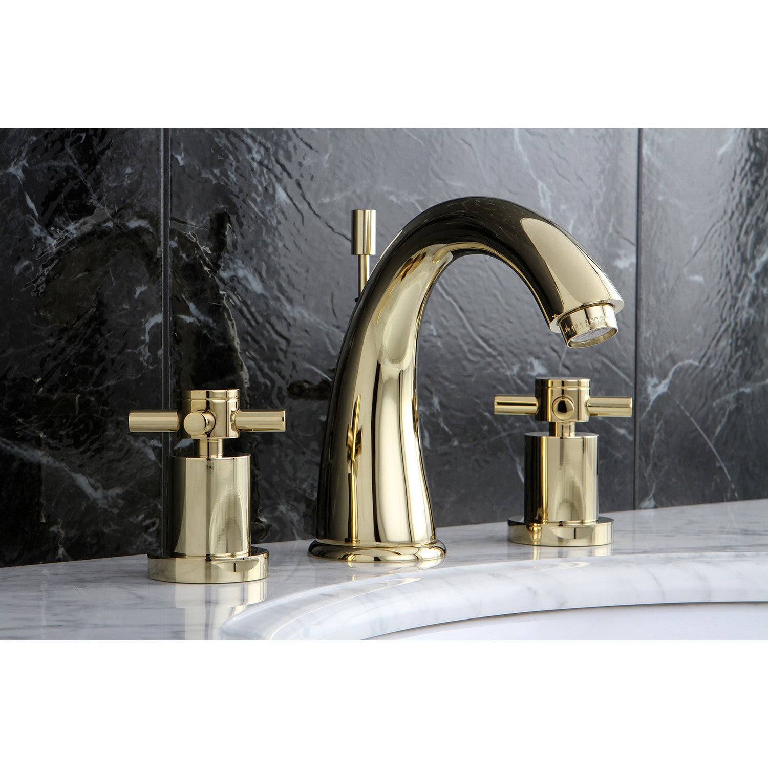 Kingston Tulare KS2962DX - Concord Two-Handle 3-Hole Deck Mount Widespread Bathroom Faucet with Brass Pop-Up, Polished Brass — thumbnail 2